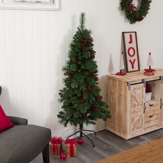 5ft. Pre-Lit Flat Back Montreal Mountain Pine Artificial Christmas Tree, White LED Lights